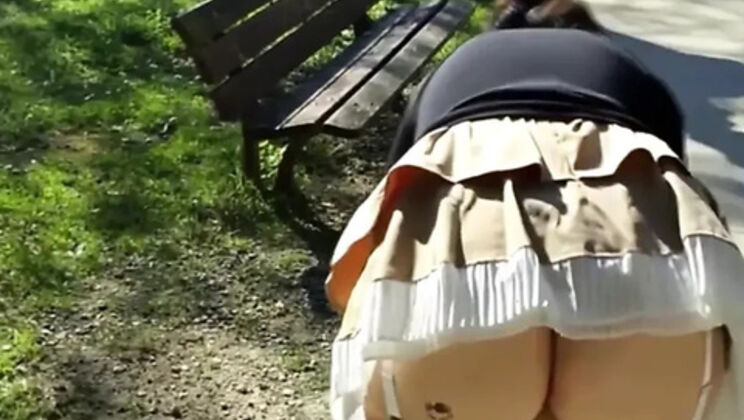 Outdoor Mini Skirt No Panties with Anal Plug
