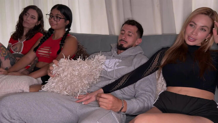 3 Friends at Home and the Boyfriend Came Early – Big Tits Latina Foursome