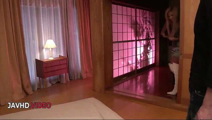 Shaved Japanese doll Karin fingers herself to pleasure until she craves blowjob in kinky night