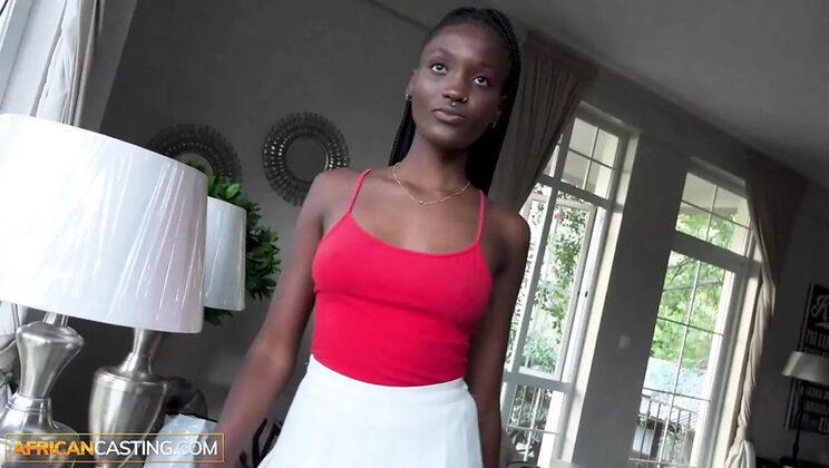Busty Black Babe Rides Big White Cock Like a Pro Cowgirl in Amateur Casting