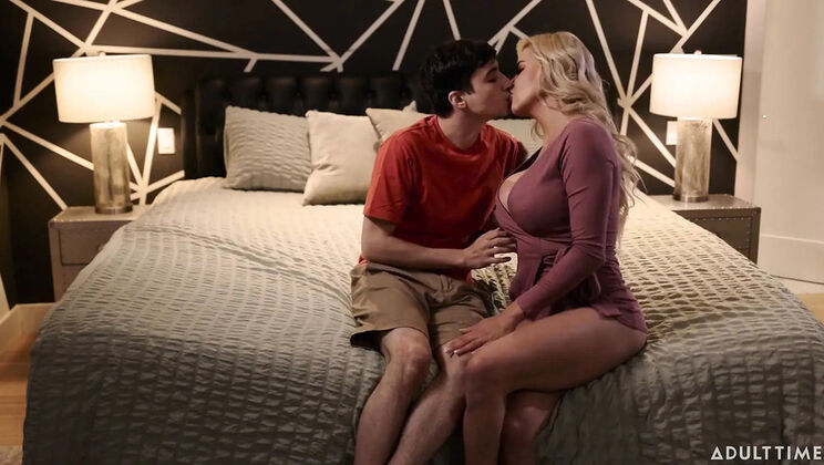 Busty Blonde MILF Caitlin Bell Comforts Virgin Stepson After Breakup